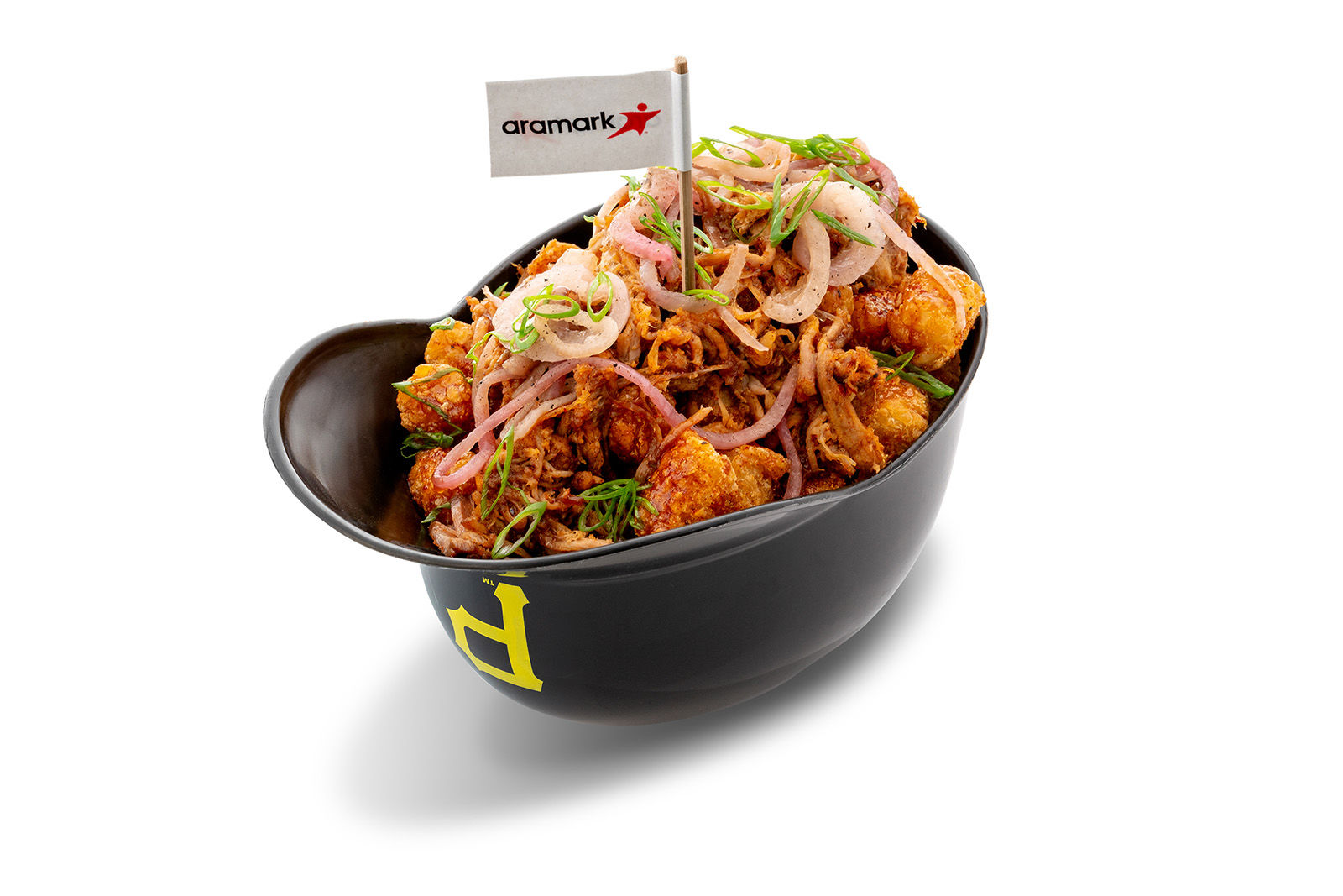 Tots topped with cinnamon chipotle pulled pork